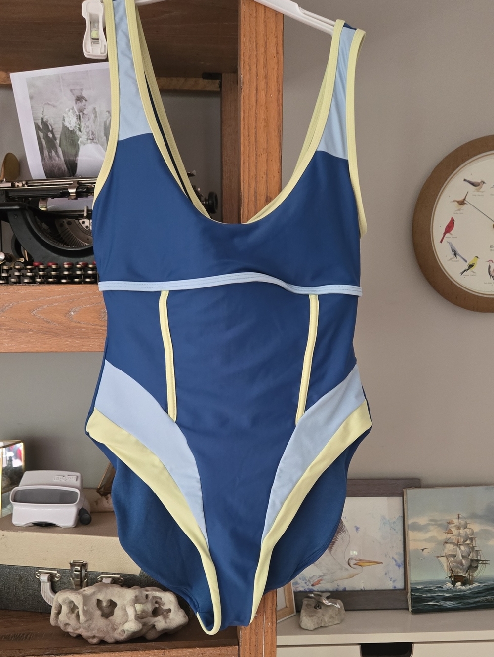 Reebok Navy, Light Blue & Pale Yellow Colorblock One-Piece